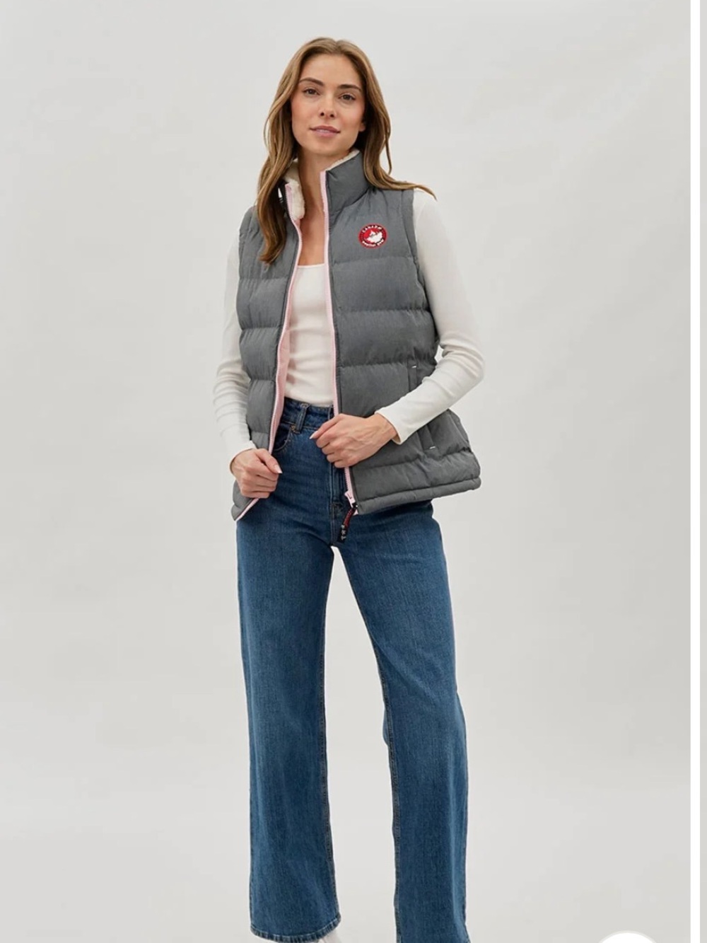 Canada Weather Gear Grey Quilted Puffer Vest Pink Lining Women’s Large